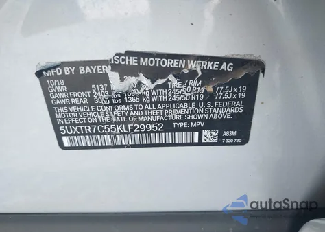 2019 BMW X3 Sdrive30I z USA, uszkodzony, nr VIN 5UXTR7C55KLF29952